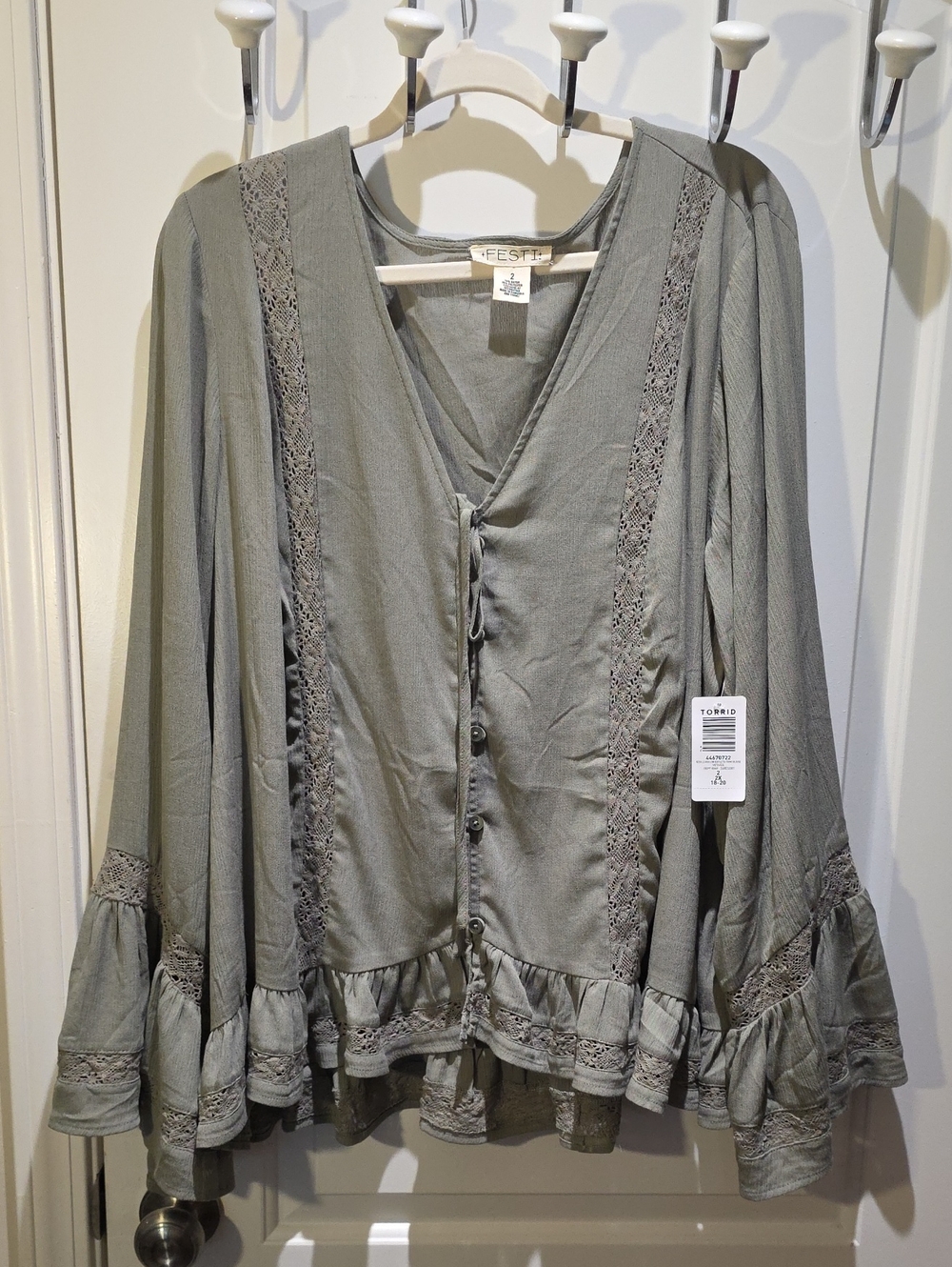 torrid Olive Green Lace-Trim Button Front Tunic